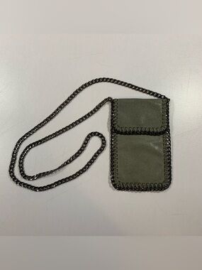 Crossbody Phone Holder Bag Gunmetal Grey Whipstitch Chain Strap